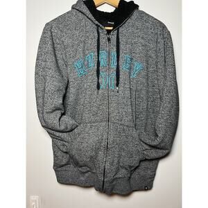 Vintage Hurley Zip Hoodie Sherpa Lined Skater Grunge Embroidered Spell Out Logo